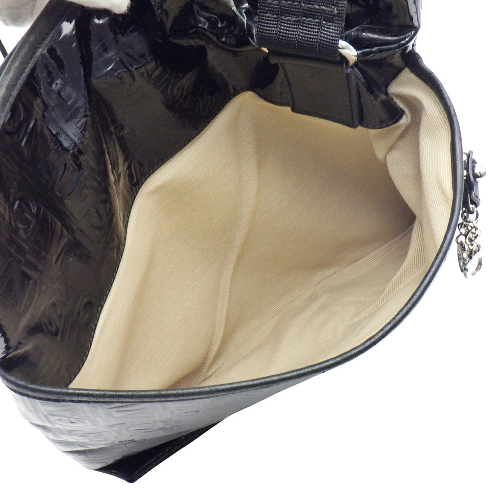 Salvatore Ferragamo shoulder bag enamel leather charm black crossbody